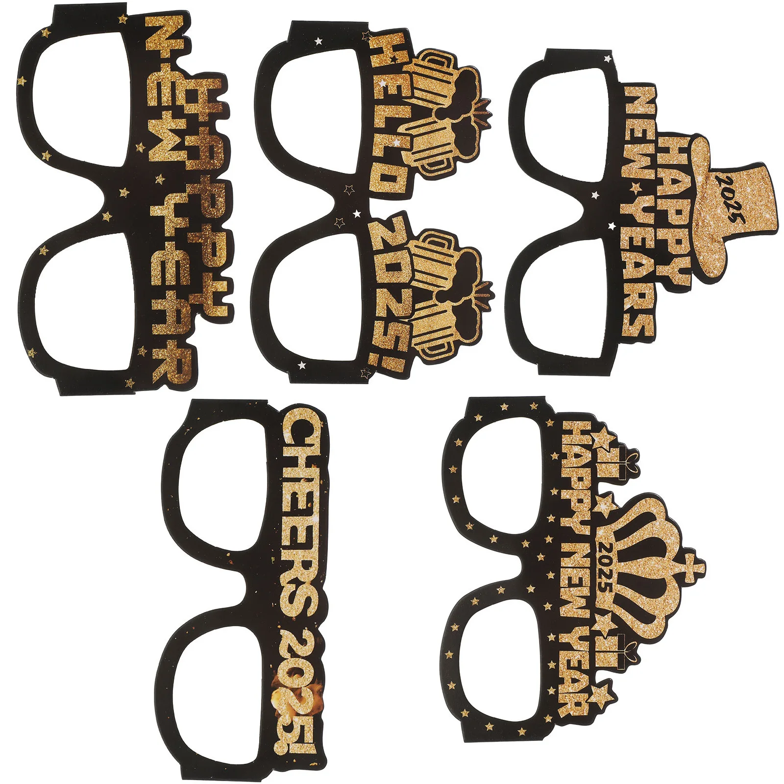 

5Pcs Quirky New Years Eve Party Glasses 2025 Black Gold Silver New Year Photo Props Party Glasses Frame 2025 Celebration Props