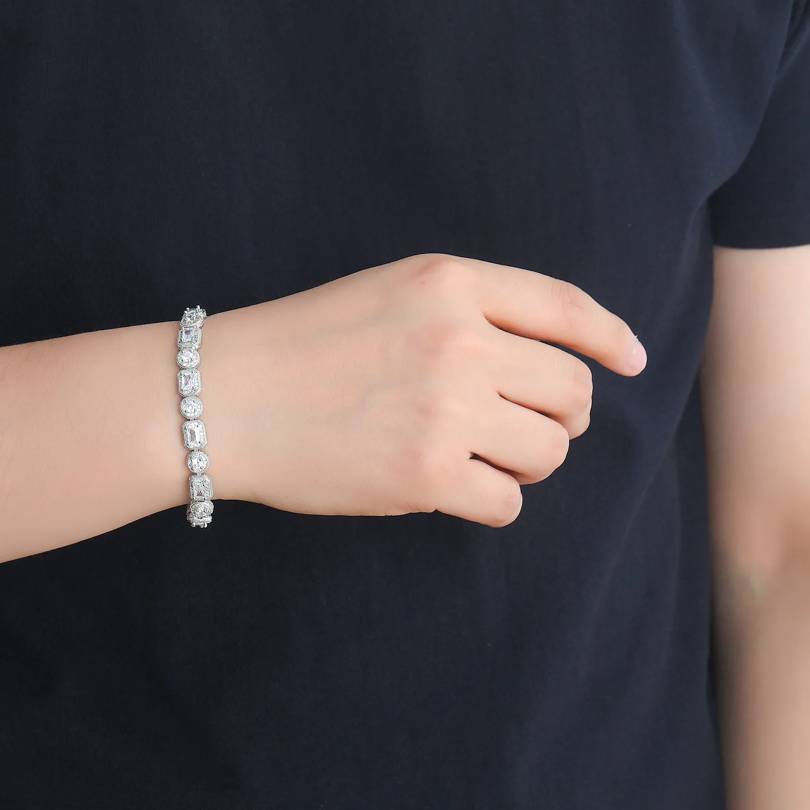 

Iced Out BaguetteCZ и круглые браслеты-цепочки с цирконием для женщин, браслеты с зубцами 8 мм, браслеты с кубическим цирконием, модные украшения