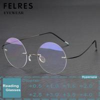 Vintage Titanium Alloy Rimless Reading Glasses For Men Women Ultralight Anti Blue Light Round Presbyopic Glasses +1.0 to +4.0