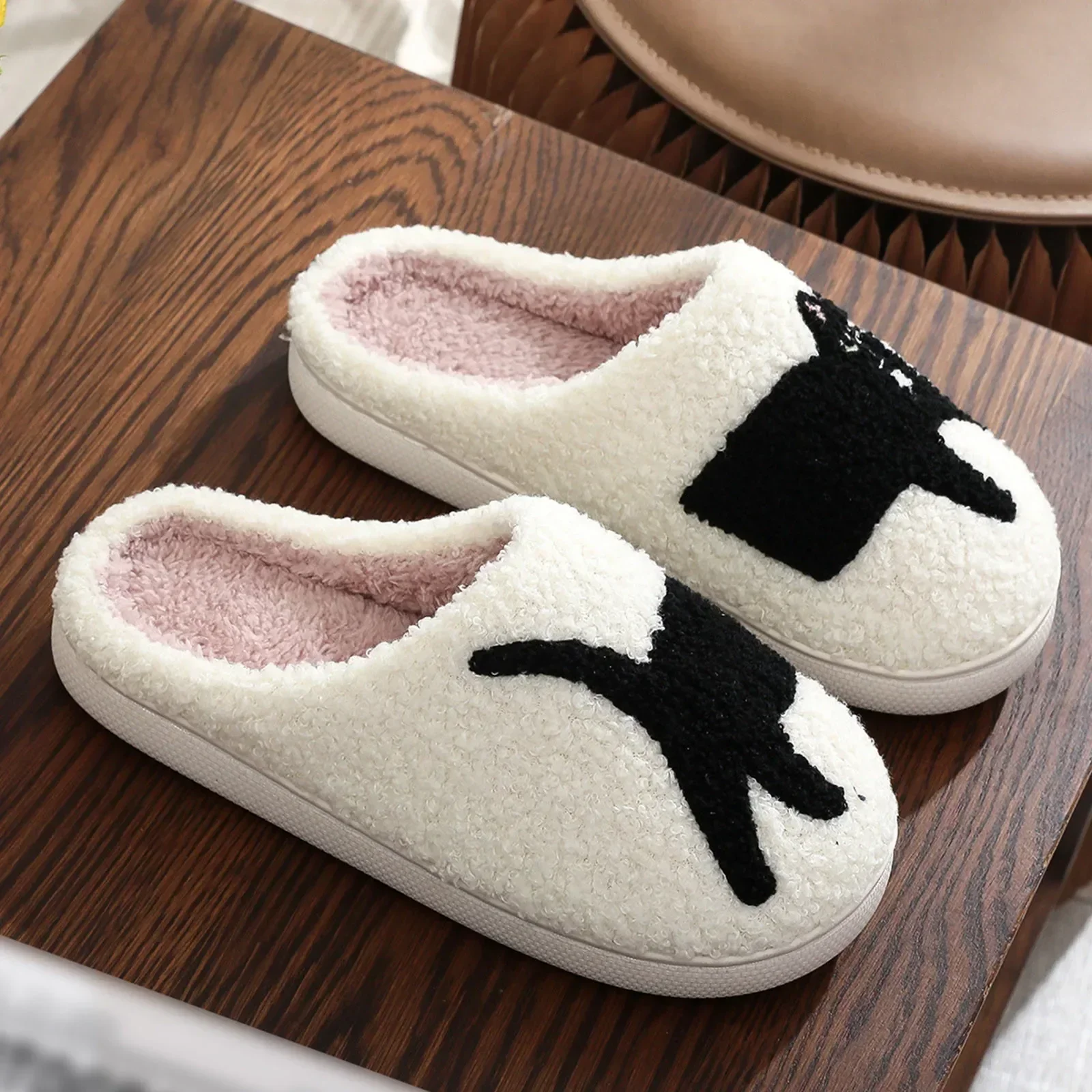 Black Cat Slippers Men And Women Europe And The United States Pet Cats Embroidered Slippers Home Non Slip Winter Wool Slippers