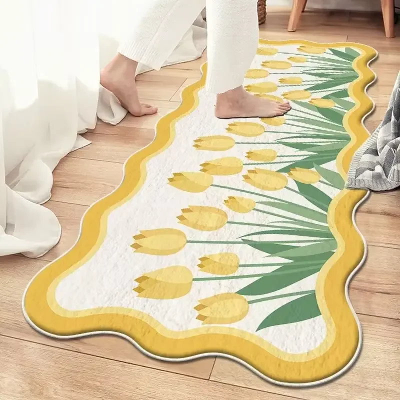 Ins Flower Irregular Living Room Carpet Girls Bedroom Floor Mat Area Rug Home Decor Balcony Thickened Plush Floor Mat