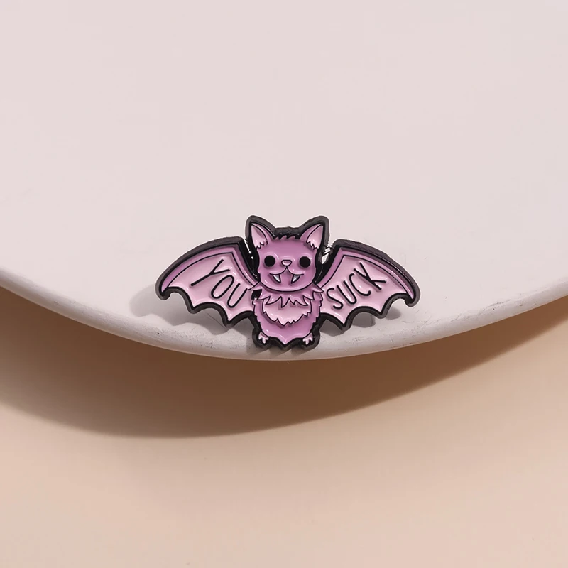 Halloween Bat Enamel Pins Custom You SUCK Brooches Lapel Badges Cartoon Animal Jewelry Gift for Friends