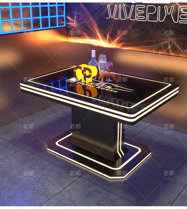 高品質LEDライト付きKTVダイニングコーヒーテーブル家具セット、メタルステンレススチール製モダン業務用家具バーファニチャー