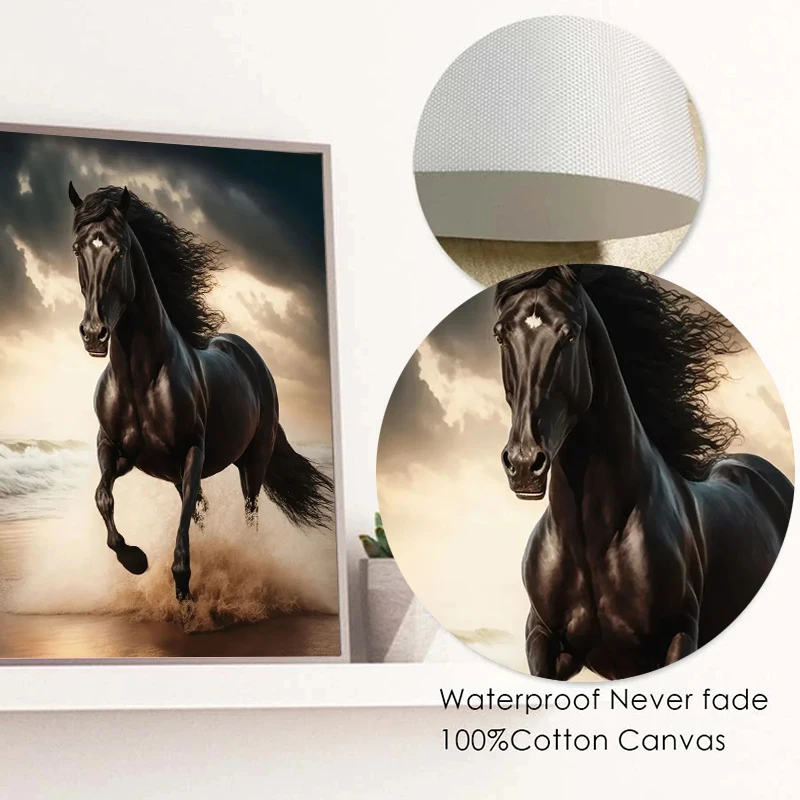 Black and White Wild Horses Canvas Paintings on The Wall Art Posters Prints Wall Picture Modern Animals Art Room Decor Frameless