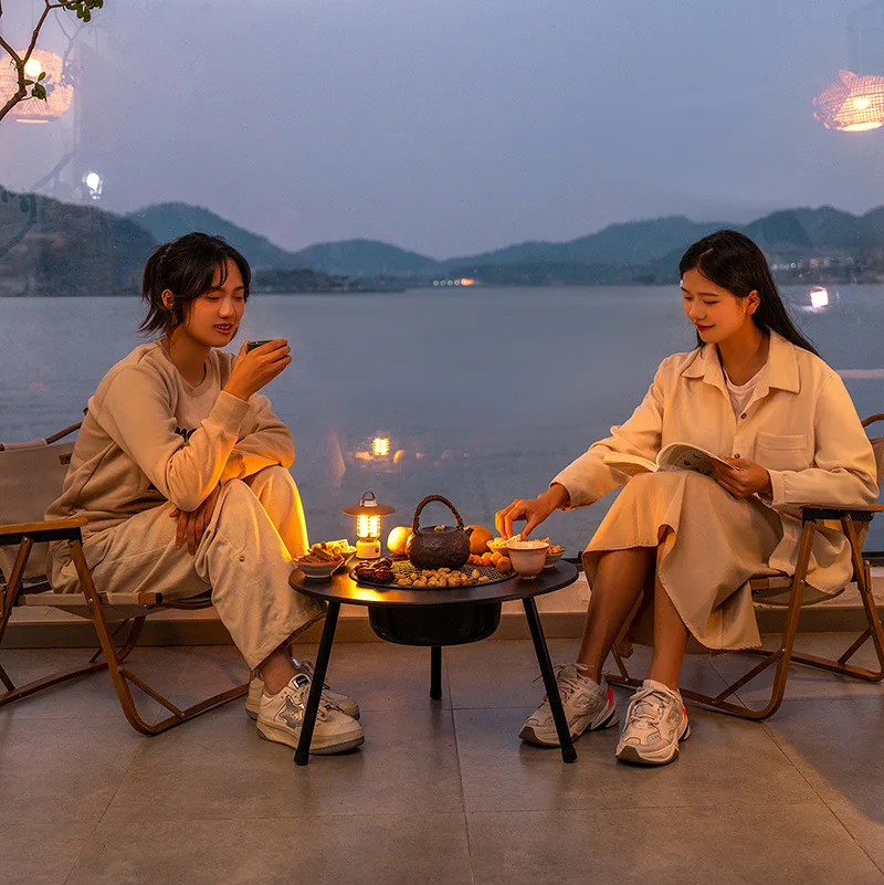 AOLIVIYA Portable Folding Table Picnic Camping Table Outdoor Coffee Tea Table BBQ Grill Charcoal Brazier Heating Hot Pot Stand
