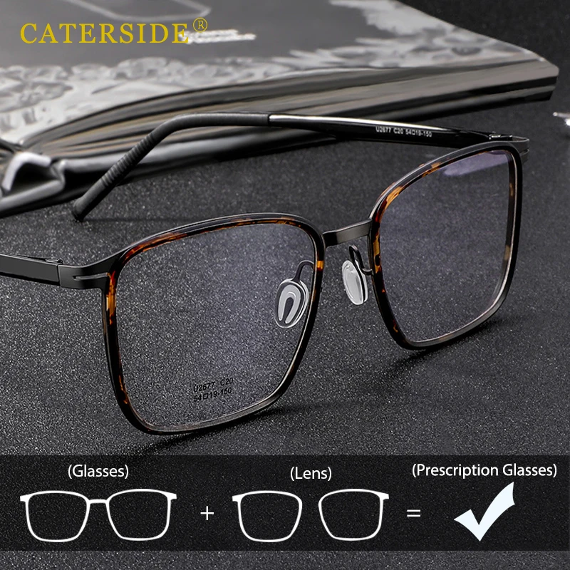 

CATERSIDE Retro Square Men Frame Ultra Light Anti Blue Light Reading Glasses for Women Daily Optical Lenses with Recipe