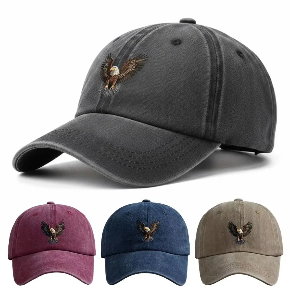 Washed Cotton Winged Eagle Print Baseball Cap Adjustable Faded Baseball Hats Visor Outdoor Leisure Casquette