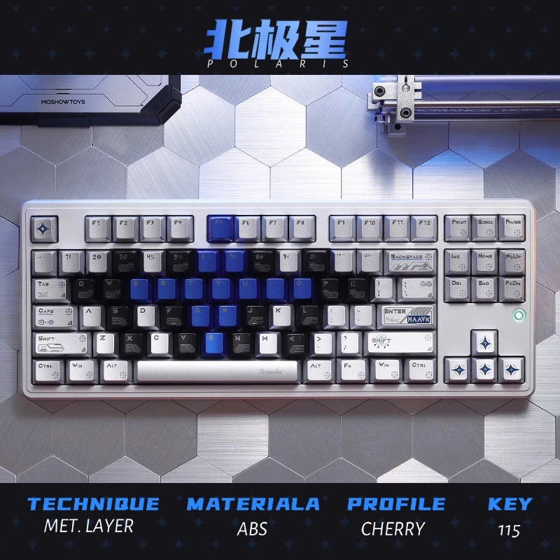 Polaris-theme Keycap Custom PBT/ABS Metallic Paint Cherry Keycaps Side Carving  Silver Blue Black Point Key Caps for Gamers