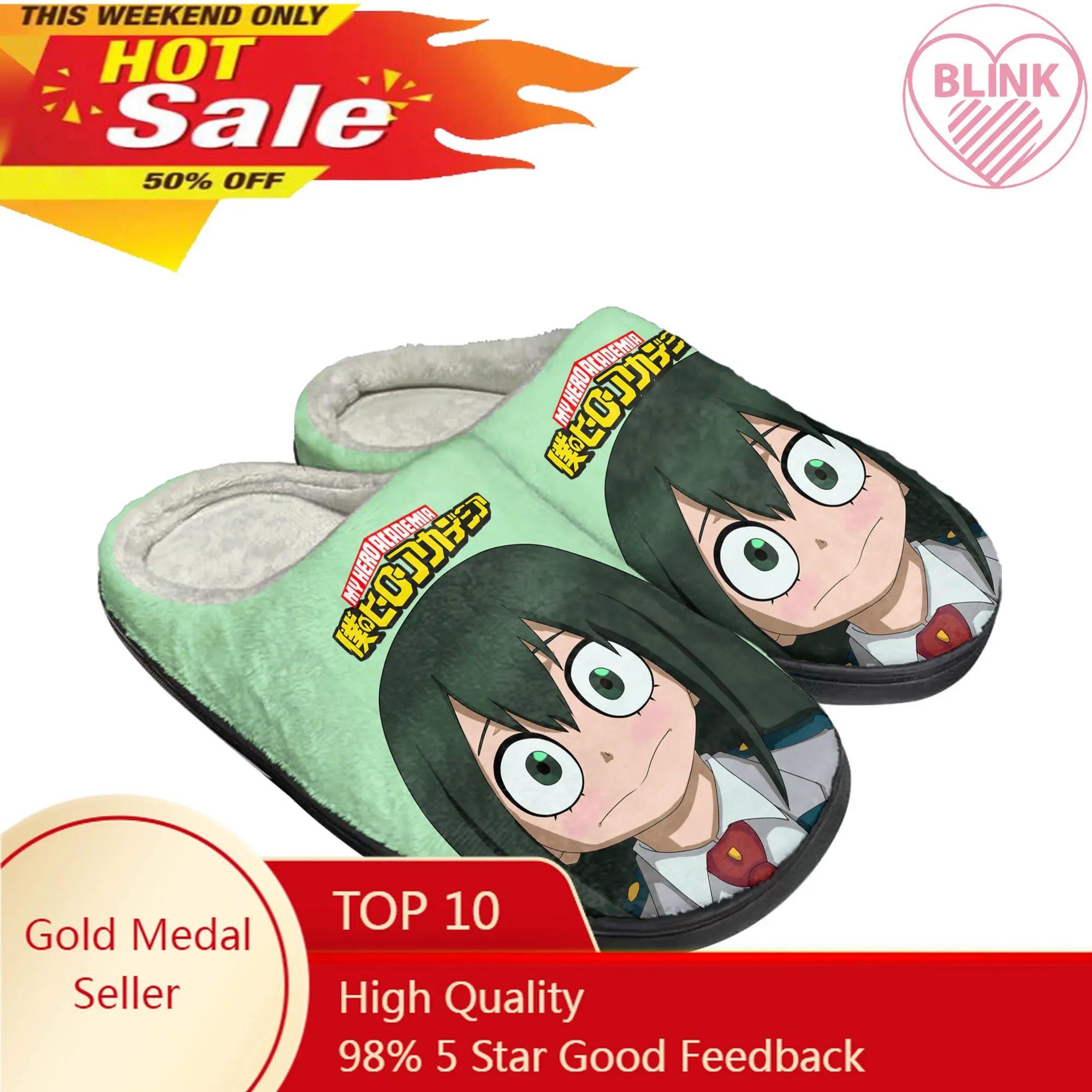 

Asui Tsuyu Cartoon My Hero Academia Home Cotton Custom Slippers Mens Womens Sandals Plush Casual Keep Warm Shoes Thermal Slipper
