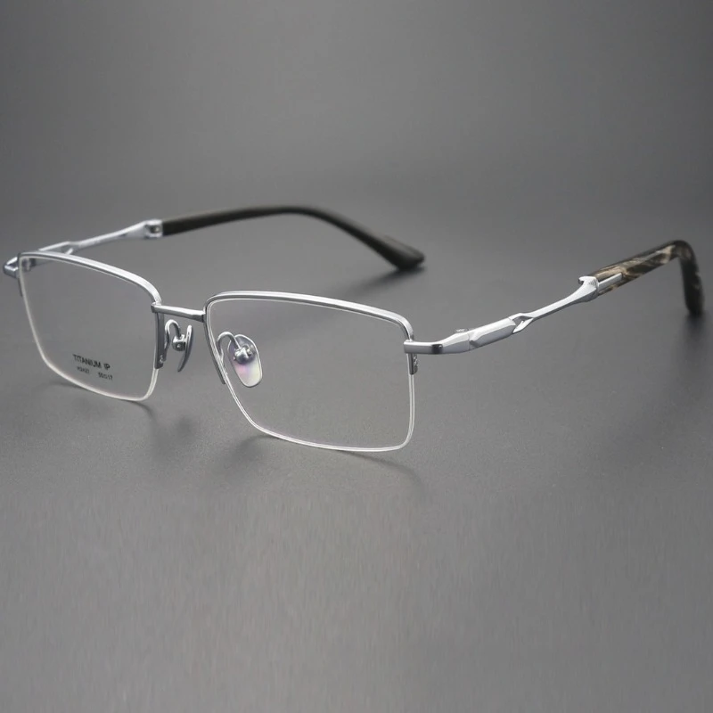 

Square Lightweight Designer Women Horn Handmade Titanium Glasses Frames for Men's Business Half Frame H2427 Anti-blue Eyewear