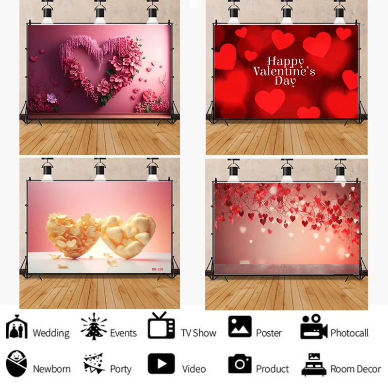 

SHENGYONGBAO Red Heart-Shaped Creative Confession Scene Background Valentine's Day Love Photo Studio Photography Backdrops RQ-43