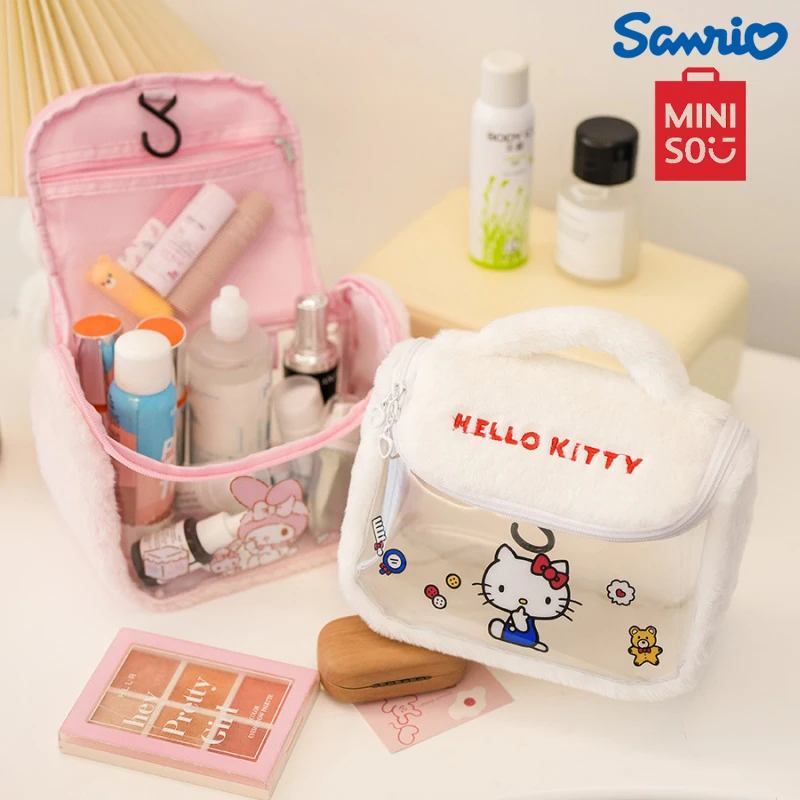 MINISO Hello Kitty bolsas de maquillaje Kawaii Kuromi bolso transparente dibujos animados My Melody bolsa de aseo impermeable bolsa organizadora bonita