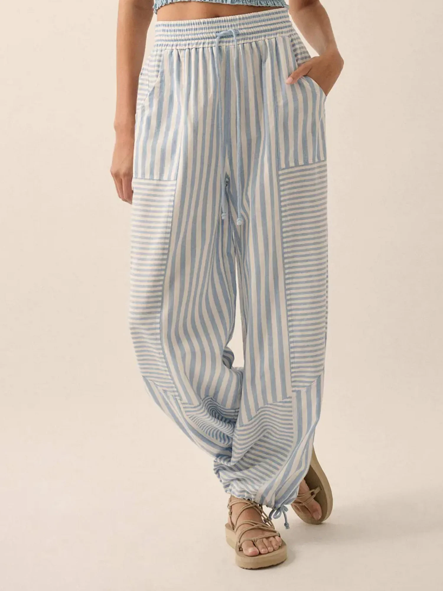Women s Floral Print High Waisted Palazzo Pants Lightweight Elastic Waist Wide Leg Trousers for Summer Beach Vacation
