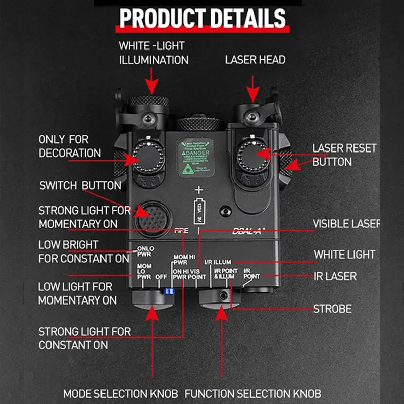 WADSN All Metal MAWL C1 NGAL DBAL A2 OGL Perst 4 Laser Pointer Red Dot Blue Green IR Laser Indicator AR15 Airsoft Weapon Sight