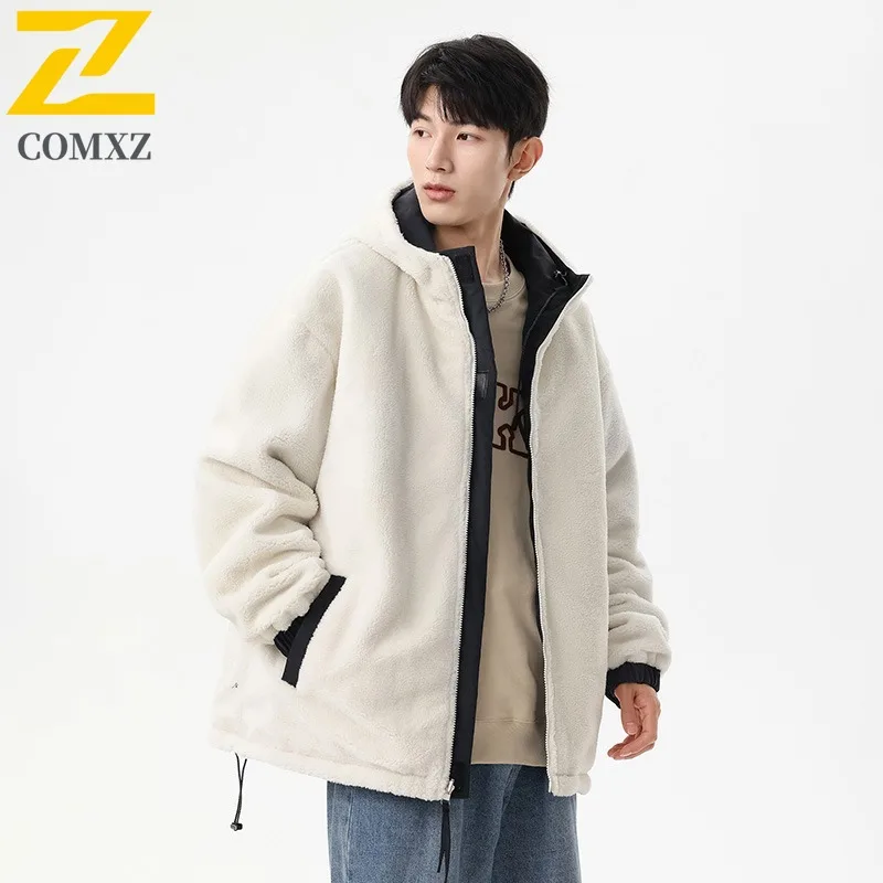 COMXZ Male Padding Jacket Casual Solid Color Outdoor Camping Warm Coat Fashion Hood Collar Streetwear Lightweight Winter Garment