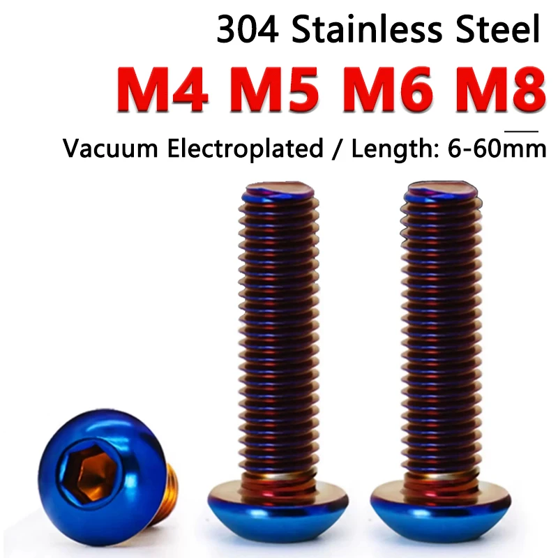 

304 Stainless Steel Half Round Head Hex Socket Bolt M4 M5 M6 M8 Full Thread Electric Motorcycle Modification Screw Length 6-60mm