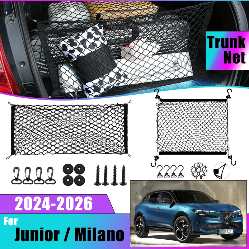 

Car Trunk Net For Alfa Romeo Junior Milano 2024 2025 2026 Accessories Nylon Mesh Luggage Bags Elasticity Stretchable Auto Parts