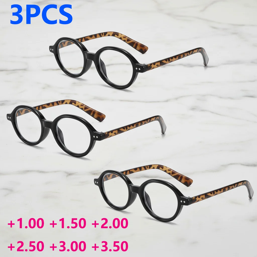 3-teilige Lesebrille mit rundem Rahmen und Farbverlaufsfarbe, Anti-Blaulicht-Linsen und Metallscharnieren für Haltbarkeit
