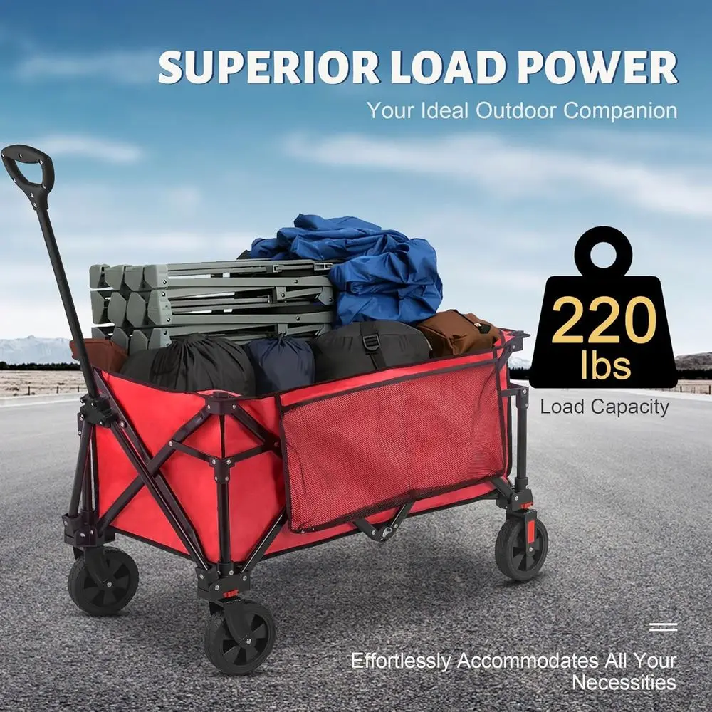 220LBS Collapsible olding Wagon - Heavy Duty Garden Cart with All Terrain Wheels, Portable Shopping Wagon or Outdoor, Camping &