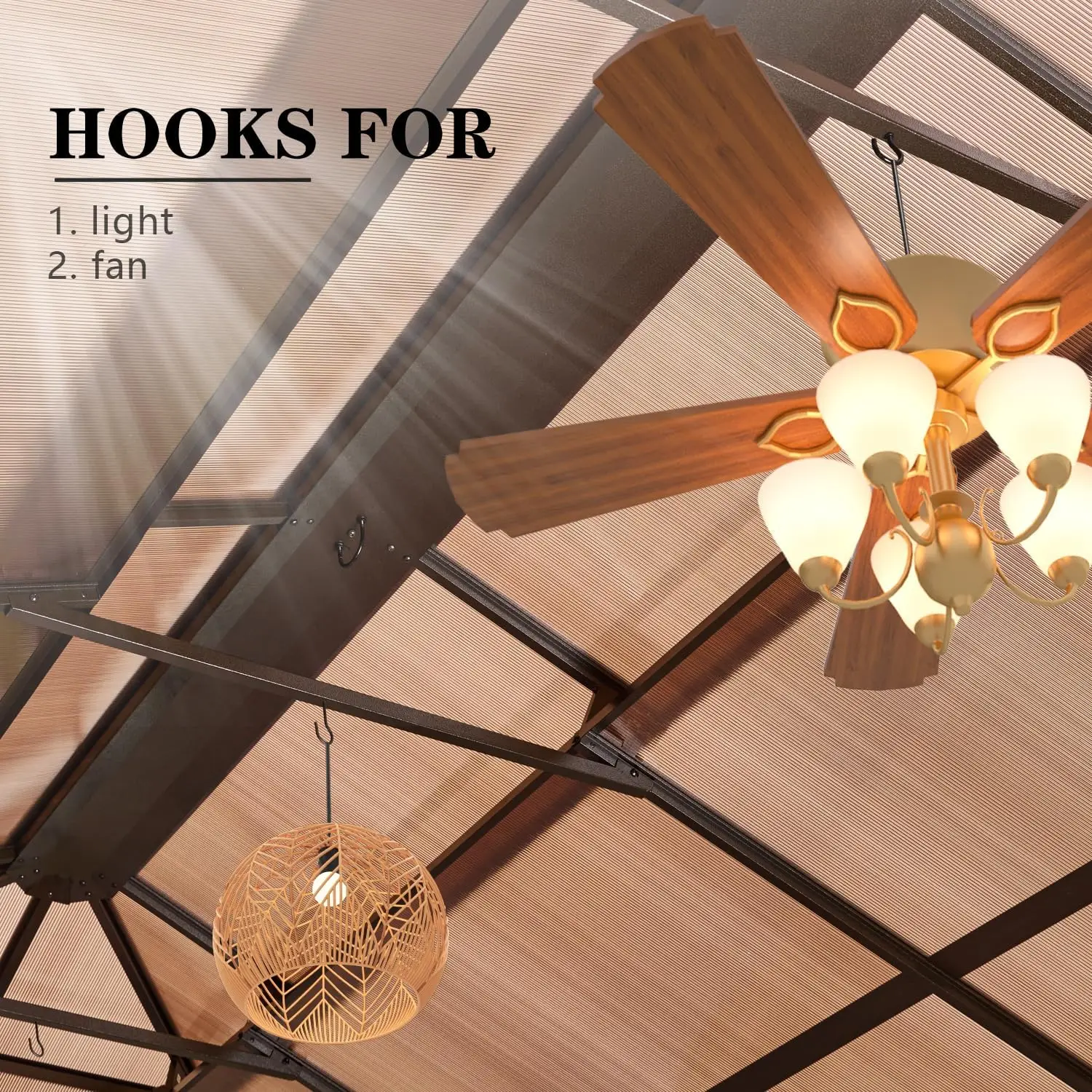 شرفة صلبة مقاس 12 × 20 بوصة، مظلة سقف مزدوجة من البولي كربونات الخارجية، إطار من الألومنيوم جناح دائم مع ستائر و #6