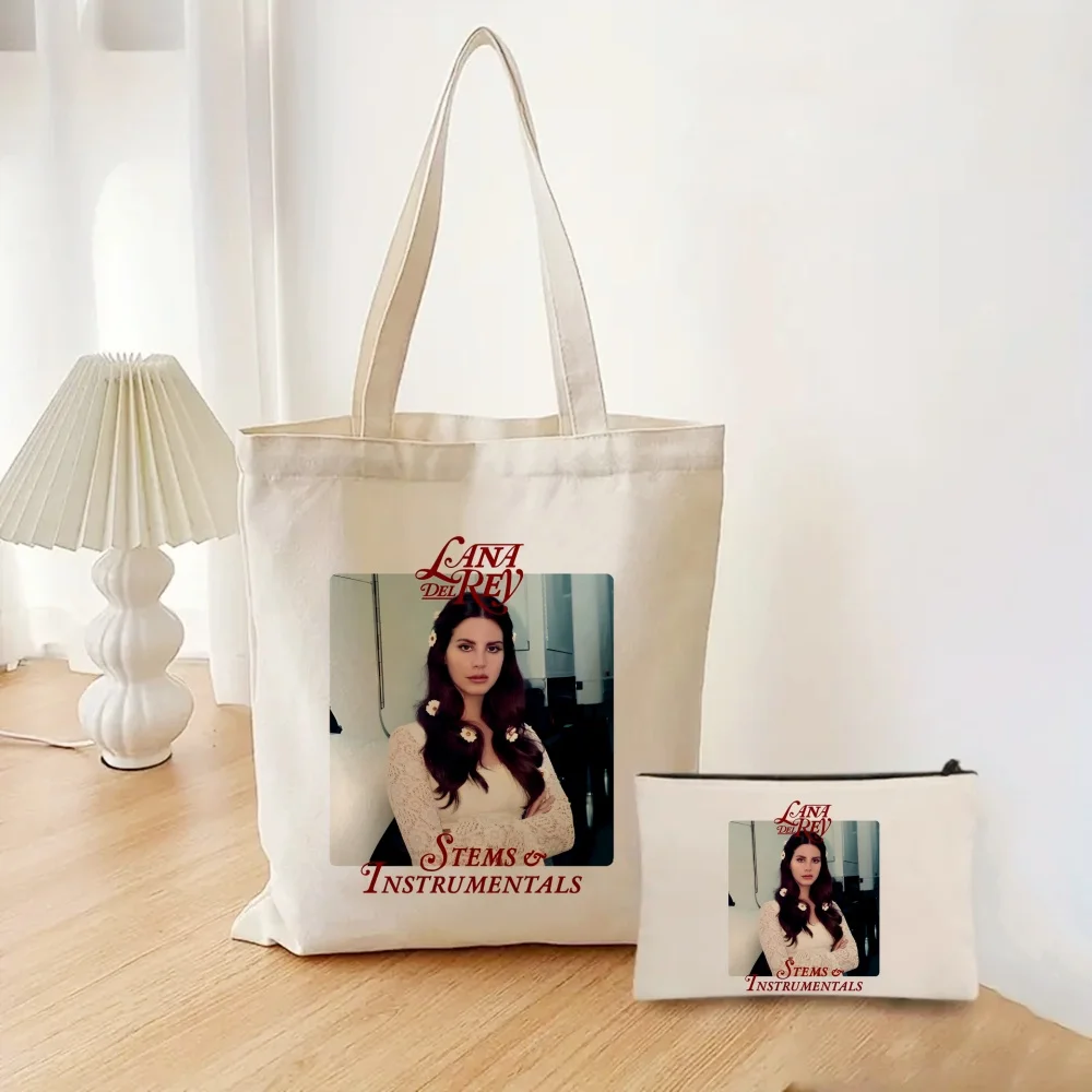 Fashionable Summer Lana Del Rey Fans Just for Life Pattern Bag Set,Versatile Tote Handbag Clutch Zipper Makeup Pouch for Women