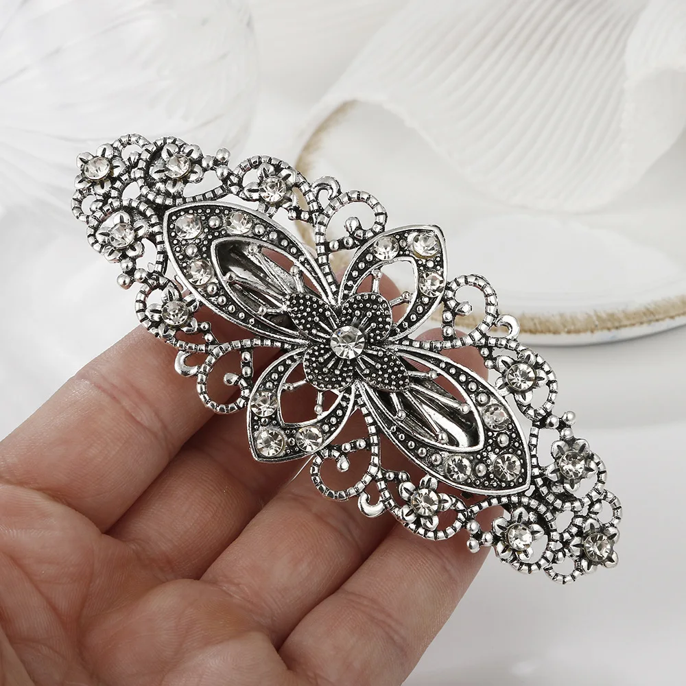 Fashion Rhinestone Crystal Hollow Flower Hair Claws Clips Clamp Hairpins Headband Jewelry Hair Grips Women Spring Clip Barrette