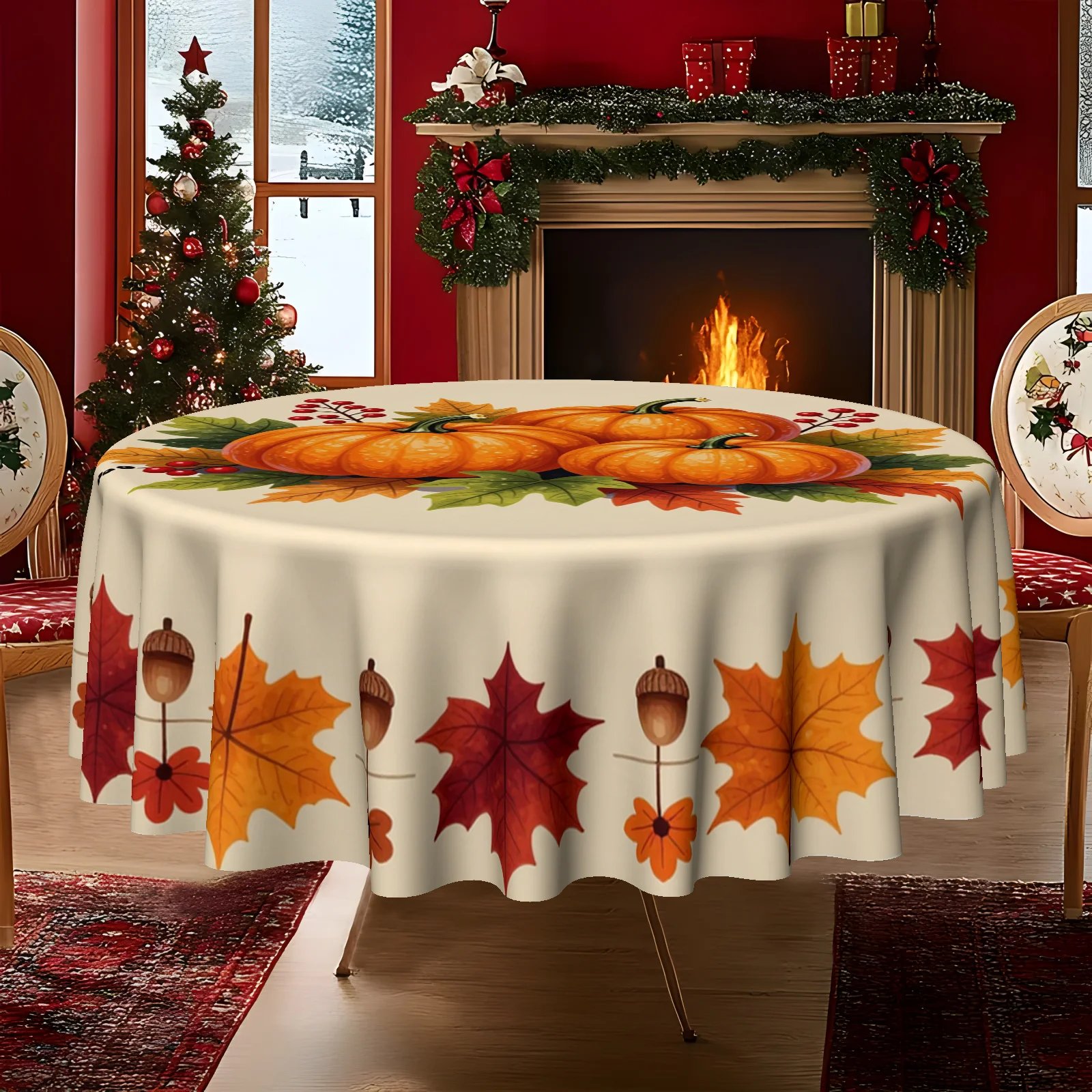 One tablecloth, 2D flat-printed Thanksgiving pumpkin and maple leaf pattern tablecloth, suitable for home kitchenzyc