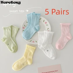 Horetong 5 Pairs/Lot Spring Children's Socks Elastic Baby Infant Sweet Multicolour Socks Little Big Girls Princess Cotton Sock