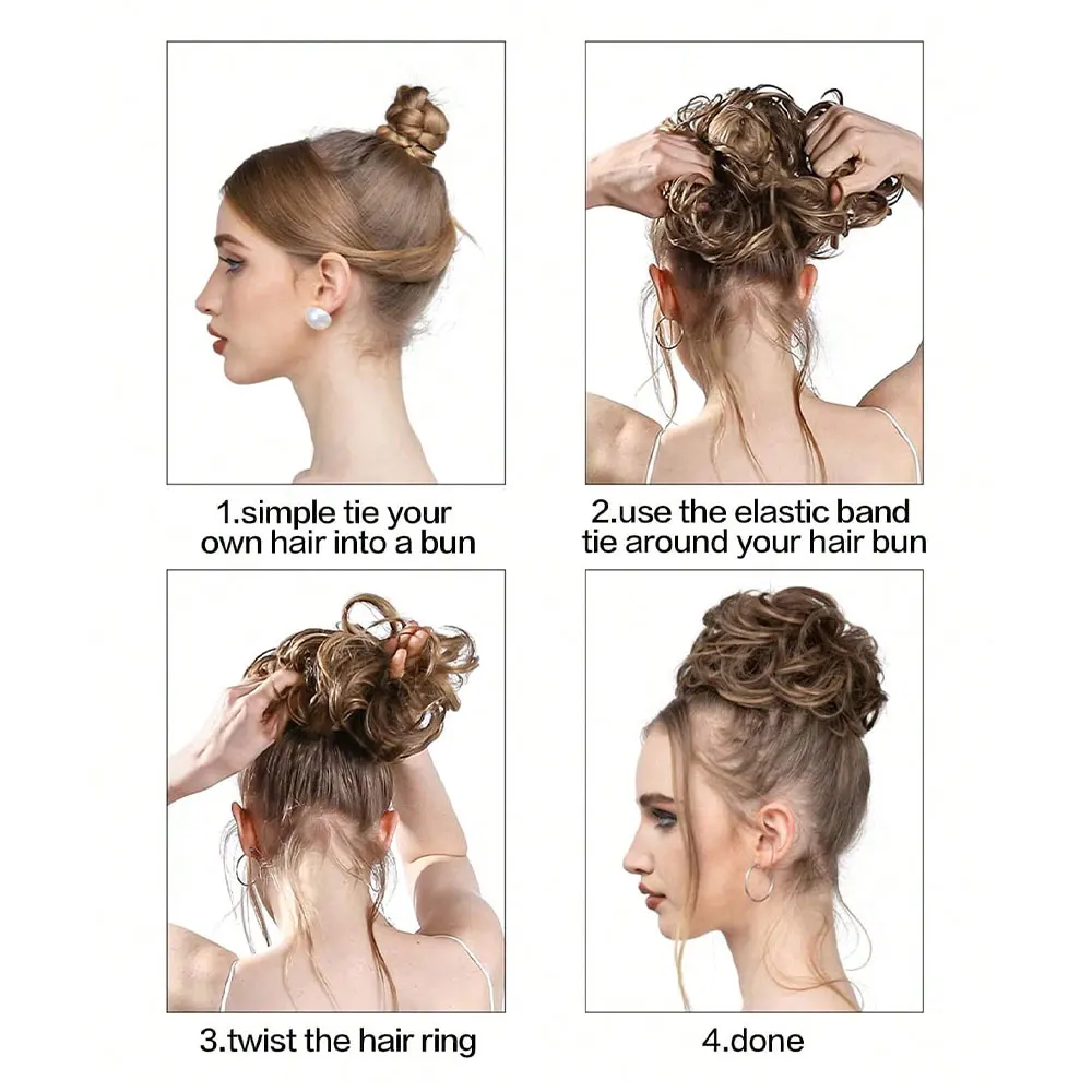 4 بوصة فوضوي كعكة شعر مستعار متموج مجعد Scrunchies الاصطناعية Chignon ذيل حصان وصلات شعر سميكة أوبدو قطع الشعر للنساء #3