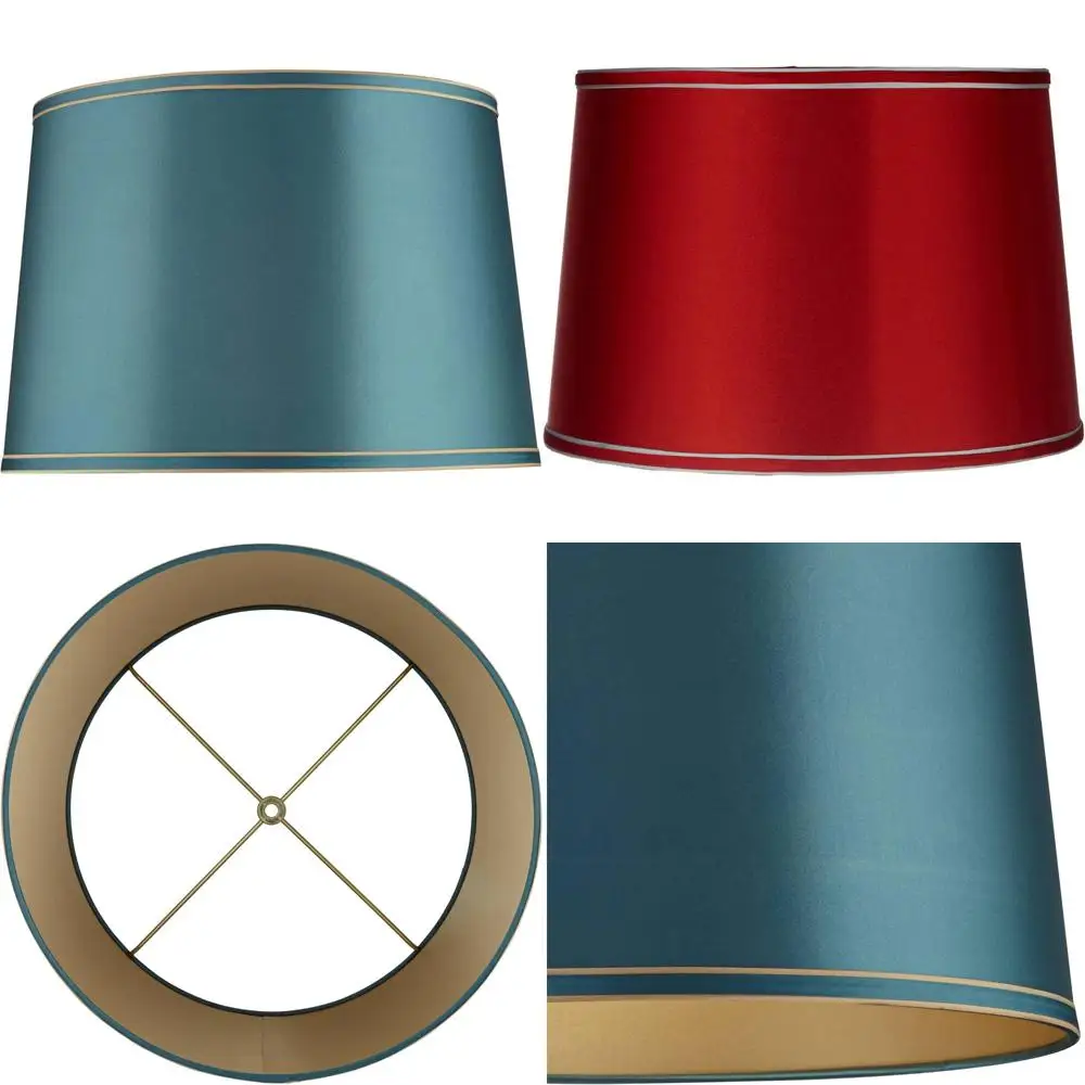 

Large Soft Teal Drum Lamp Shade with Gold Trim, 14 Top x 16 Bottom x 11 High, Spider Fitter, Replacement with Harp and Finial -