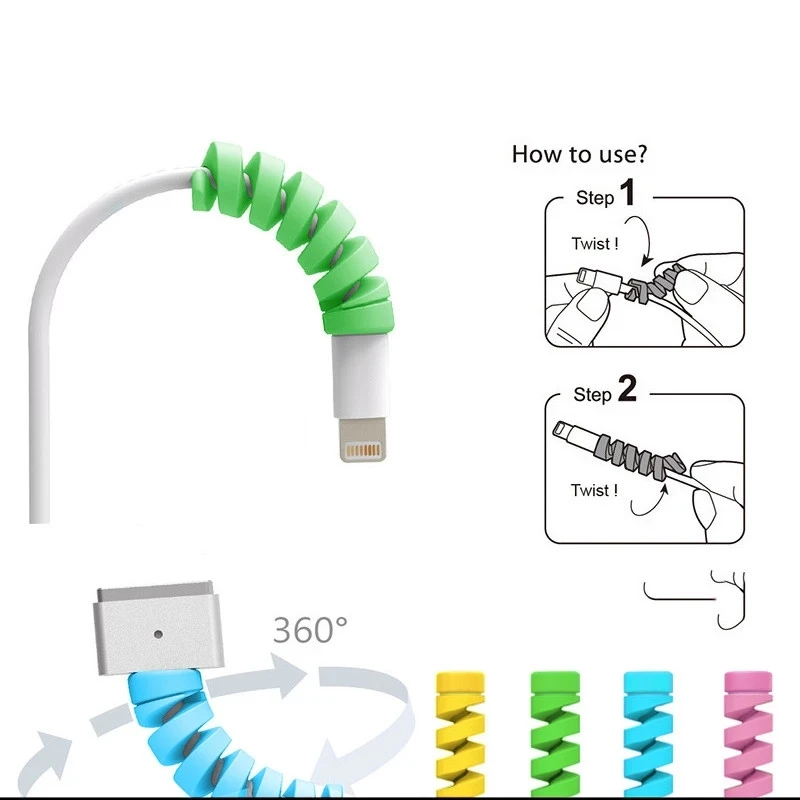 PUJIMAX 6 sztuk kabel spiralny Protector Winder klip 6 kolorów linia danych dla uchwyt na przewód do ładowarki USB kabel do zarządzania telefonami