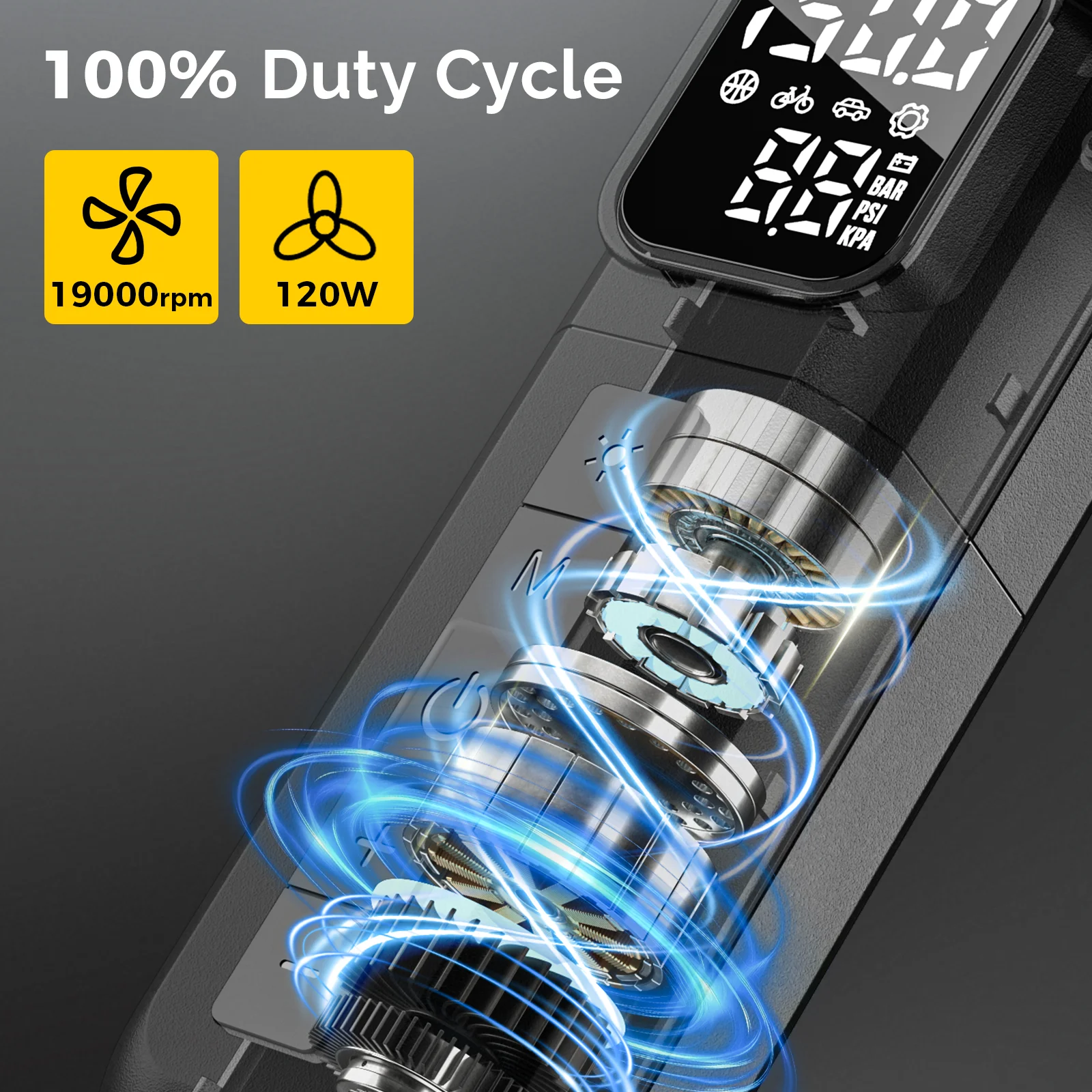 HYVOHEX C1 Tragbarer kabelgebundener Luftkompressor, 100 % Arbeitszyklus, schnelles Aufpumpen, Reifenfüllpumpe für Auto, Motorrad, Fahrrad