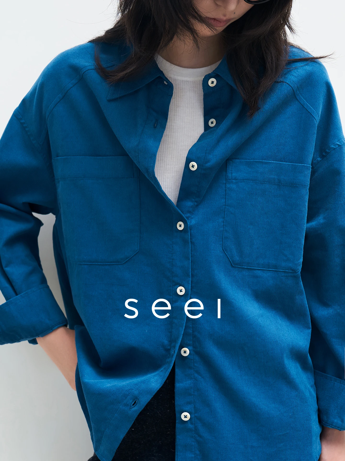 

Seei женский хлопковый бархатный текстурированный дышащий осенний топ с воротником-стойкой и воротником-стойкой, длинный свеч, повседневный дышащий осенний топ средней длины