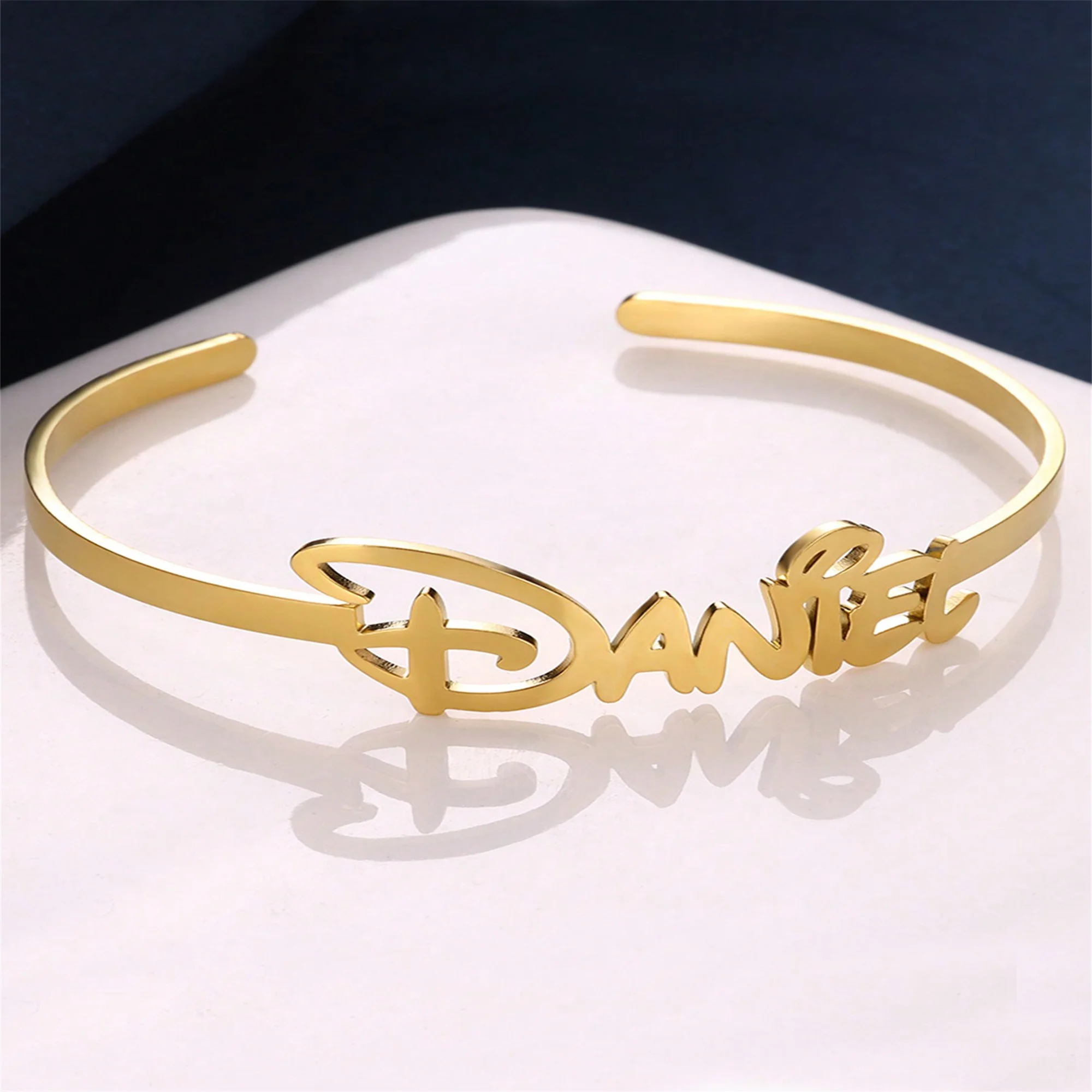 Custom Name Bracelet Gold Color Stainless Steel Bracelet Personalized Custom Name Open Adjustable Bracelet Fashion Jewelry Gift