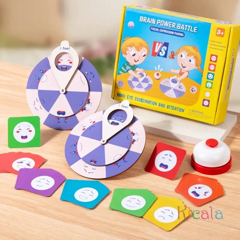 Gioco educativo di abbinamento dell'espressione facciale Ruota di sensazione in legno Attività di apprendimento divertente Giochi da tavolo Giocattolo di apprendimento sociale emotivo
