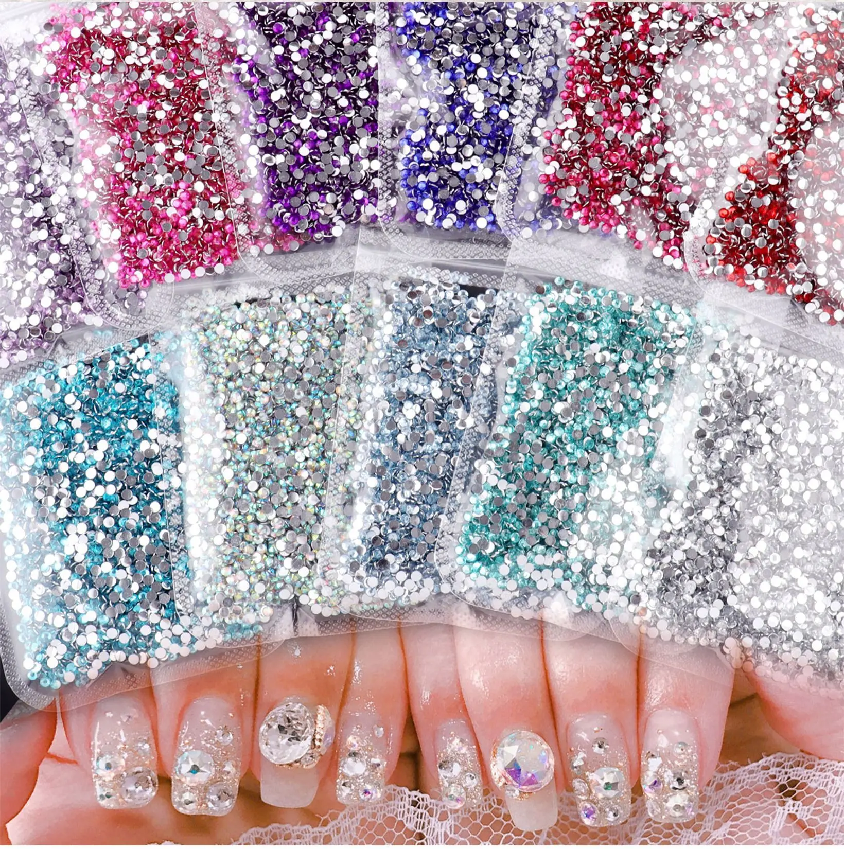 10000 قطعة من أحجار الراين المسطحة من الراتنج المتلألئ للغاية لفن الأظافر، أزياء الزفاف، ديكور جراب الهاتف، أحجار الراين متعددة الألوان