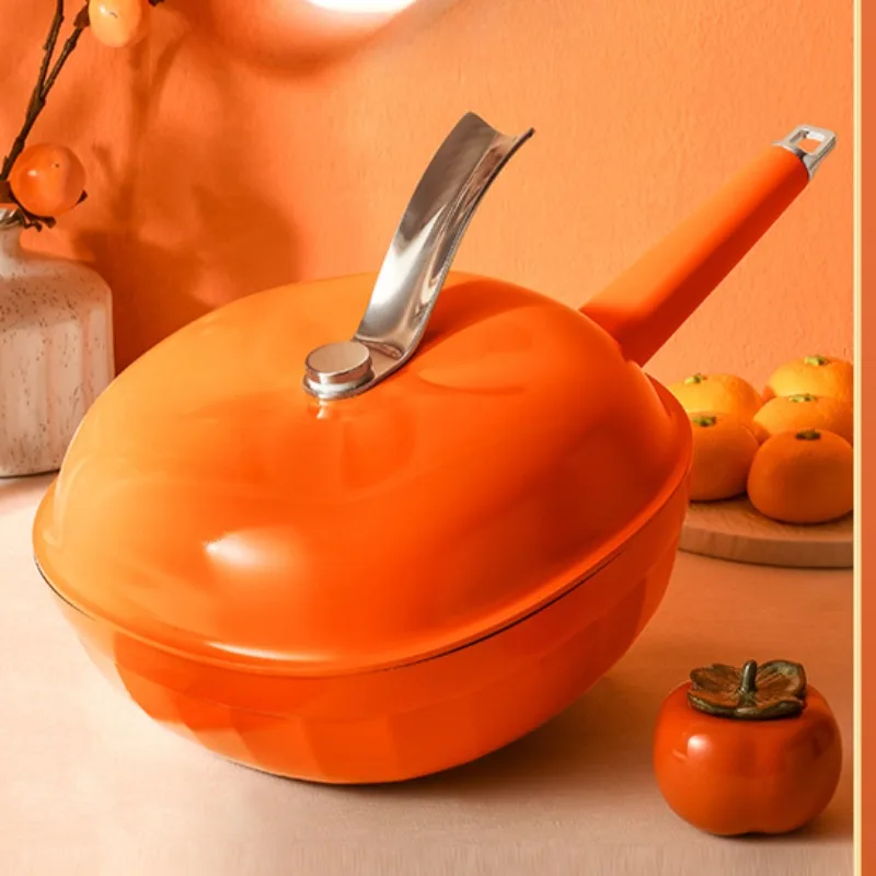 

Persimmon Ruyi Non-stick Flat Bottom Woks Non-coated Pot General Use for Gas and Induction Cooker 26cm Chinese Wok Cookware Pan