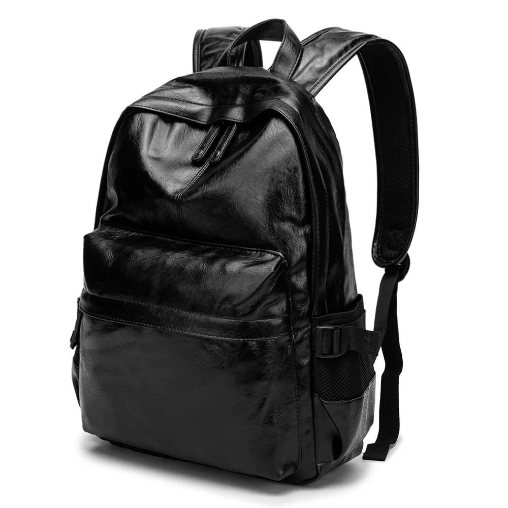 Backpack Men's Fahion PU Leather Zipper Double Shoulder School Bags Men Students Teenage Youth Casual Notebook Travel Backpacks