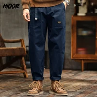 HIQOR hommes vêtements printemps automne Cargo pantalon homme coton décontracté pantalon ample ceinture taille moyenne Joggers mâle droit Baggy pantalon 4