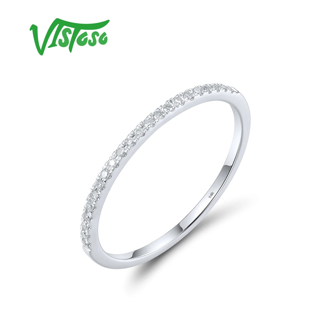 VISTOSO genuino 14K 585 blanco rosa anillo apilable de oro blanco para mujeres diamante brillante delicado joyería fina de boda