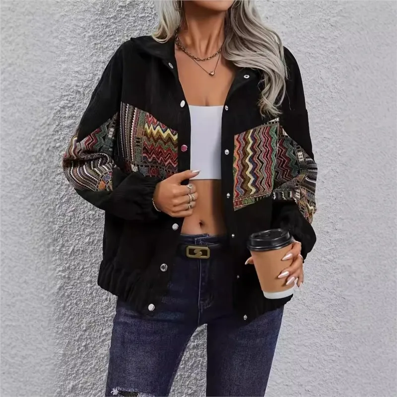 

Winter Jacken Fashion Printed Versatile Lapel Patchwork Coat Autumn Winter Women's Casual Loose Coat Chamarras Invierno Mujeres