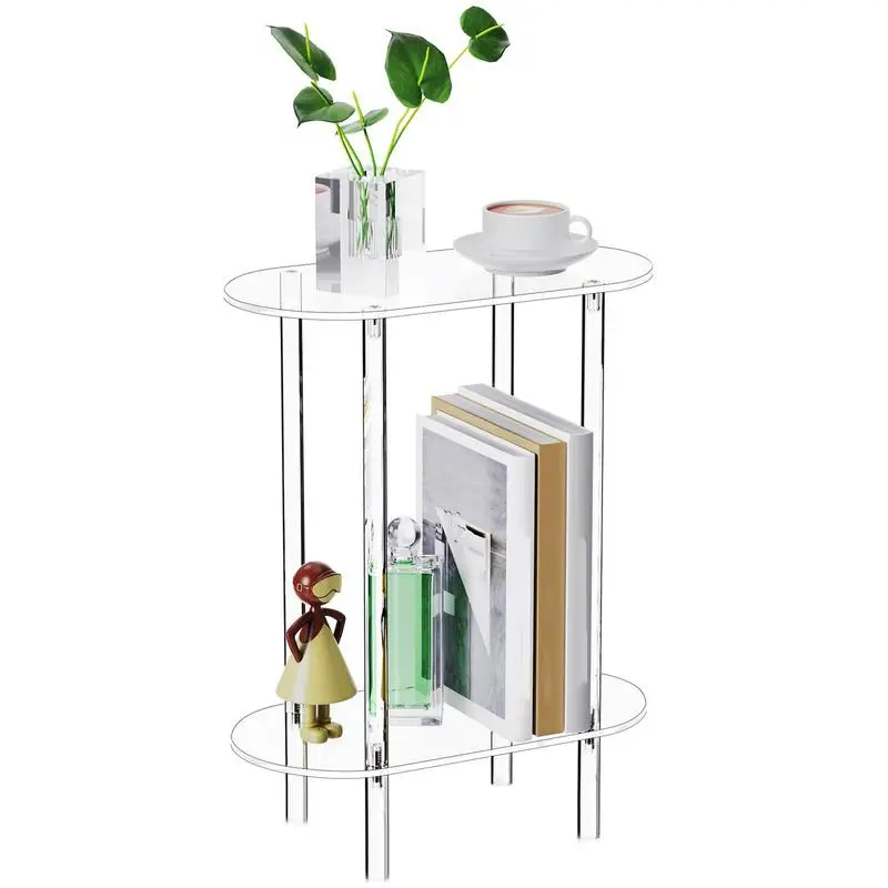 

Acrylic Modern Side Table 2-tier Small Oval Coffee Table Bedside Table With Storage Rack For Living Room Bedroom bar coffee shop