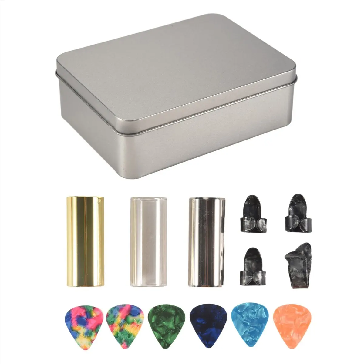 Efficient- Guitar Slide Set Of 1 Glass Slide, 1 Steel Slide and 1 Brass Guitar Slide, 6 Pcs Guitar Picks and 4 Finger Picks