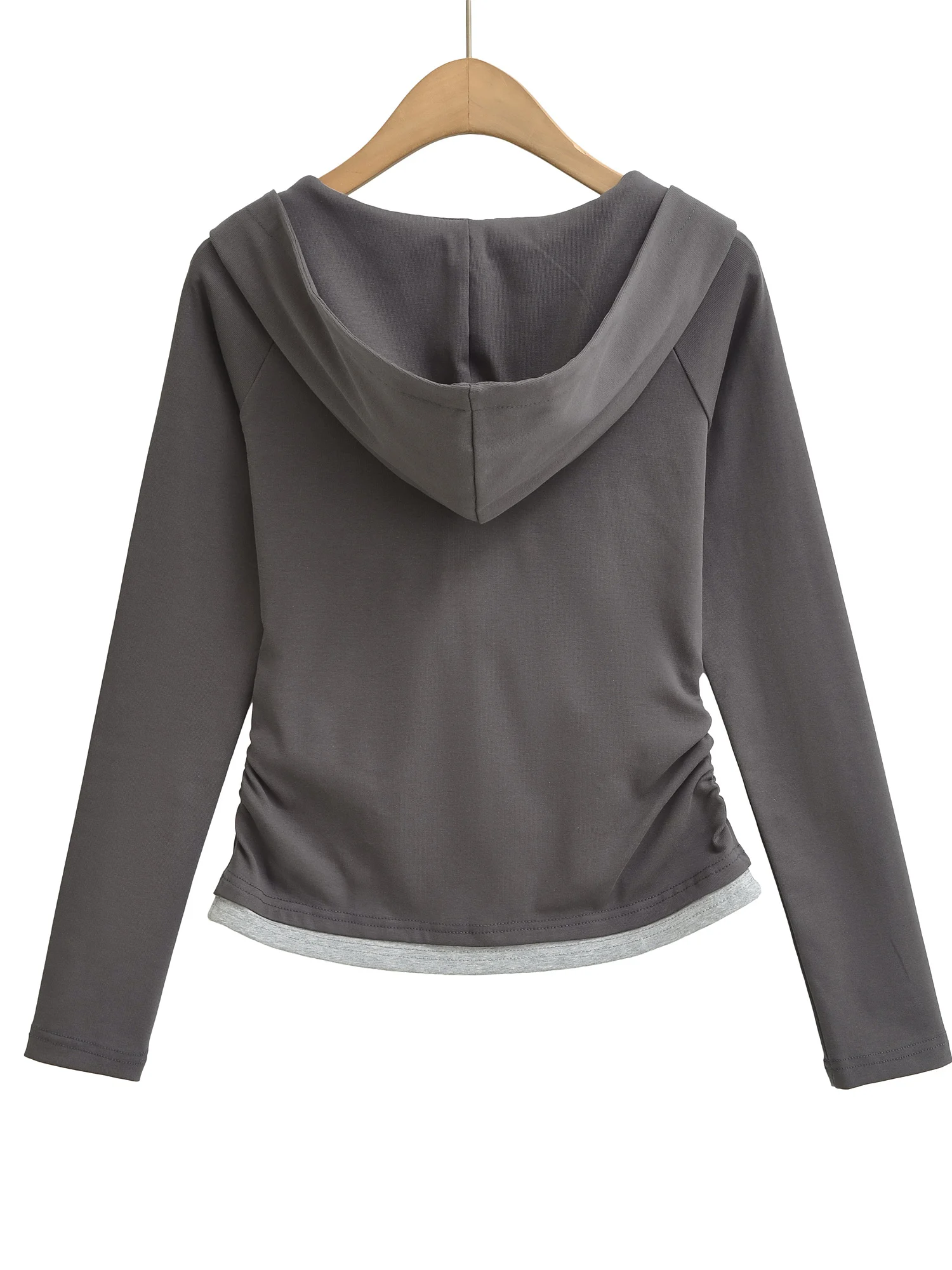 Retro American Folded Waist Slimming Fake Two-Piece Hoodie Women's ort Sle V-ne Long Sve Commute Autumn Top