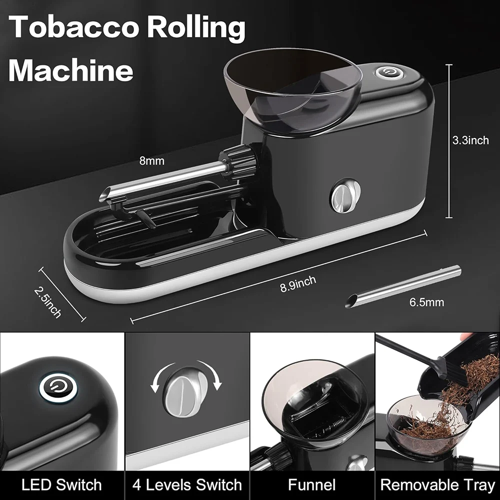 Electric Cones Rolling Machine Automatic Loader Portable Filling Tobacco Smoking King Size 6.5MM 8MM Injector