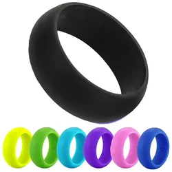 1pc 8mm Unisex Rainbow Silicone Rings Hypoallergenic Flexible Sports Antibacterial Wedding Women Silicone Finger Ring