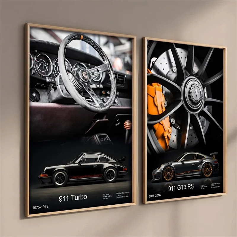 Pop Turbo super luxury sports car Poster Aesthetic 911 GT3 RS Wheels Canvas Print For Wall Art Mural Home Garage Room Decor