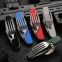 4-in-1 Folding Knife and Fork Outdoor Camping Picnic Tableware Spoon, Knife and Fork Stainless Steel Folding Tableware