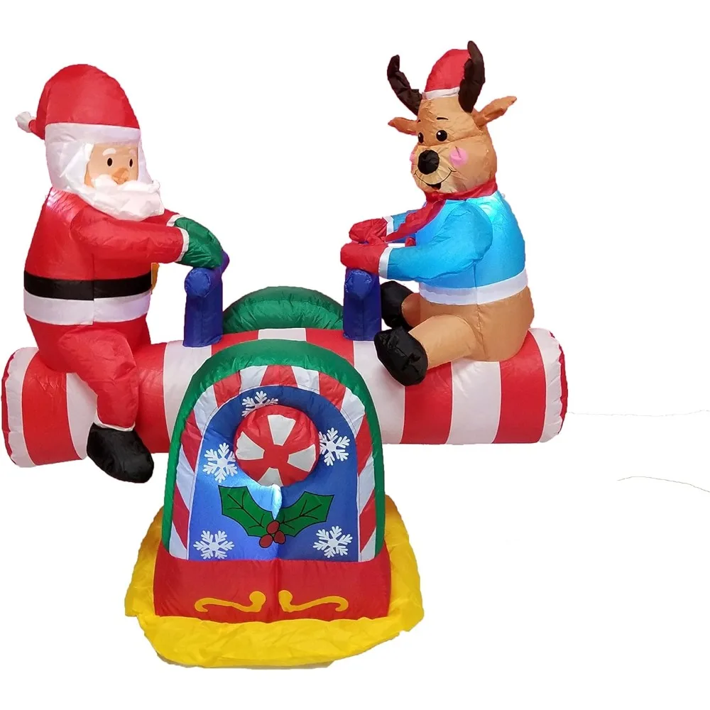 Christmas Inflatable  4 Foot Animated Santa Claus and Reindeer on Teeter Totter Outdoor Yard Decoration Christmas Inflatable