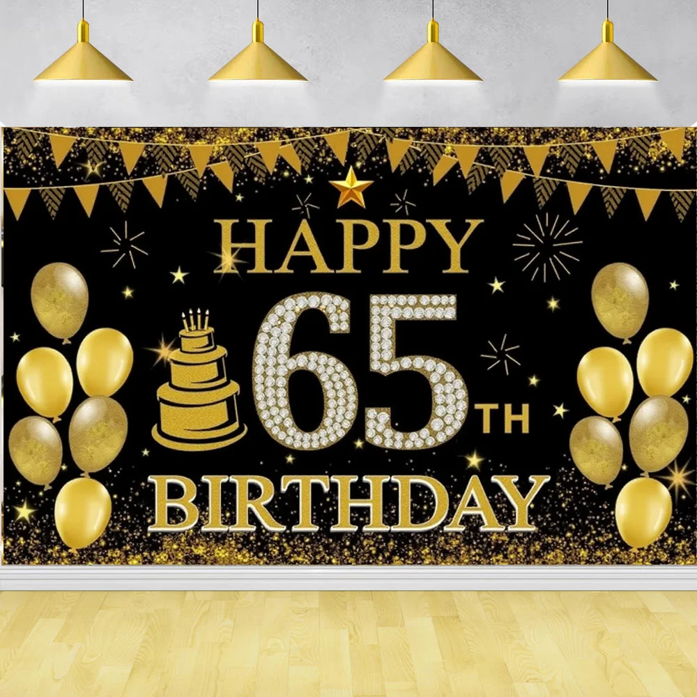 Gold Balloon Happy Birthday Background 50th 65th Birthday Party Decoration Birthday Banner Hanging Flag Birthday Backdrop Decor